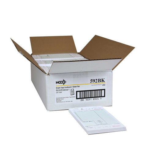 National Checking Company Guest Check Board - 1 Part Green, 11 Line, 4.20 x 8.00 inch -- 2500 per case.