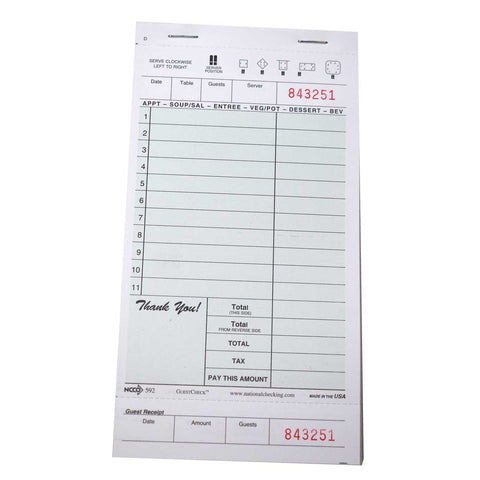 National Checking Company Guest Check Board - 1 Part Green, 11 Line, 4.20 x 8.00 inch -- 2500 per case.