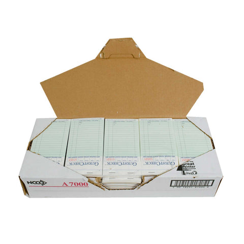 National Checking Company Carbonless Guest Check Paper - 2 Part Green, 17 Line, 3.4 x 6.75 inch -- 2500 per case.