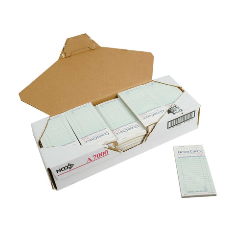 National Checking Company Carbonless Guest Check Paper - 2 Part Green, 17 Line, 3.4 x 6.75 inch -- 2500 per case.