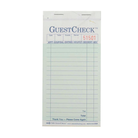 National Checking Company Carbonless Guest Check Paper - 2 Part Green, 17 Line, 3.4 x 6.75 inch -- 2500 per case.