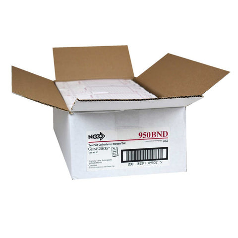 National Checking Company Carbonless Guest Check Board - 2 Part Maroon, 15 Line, 4.20 x 8.38 inch -- 2000 per case.