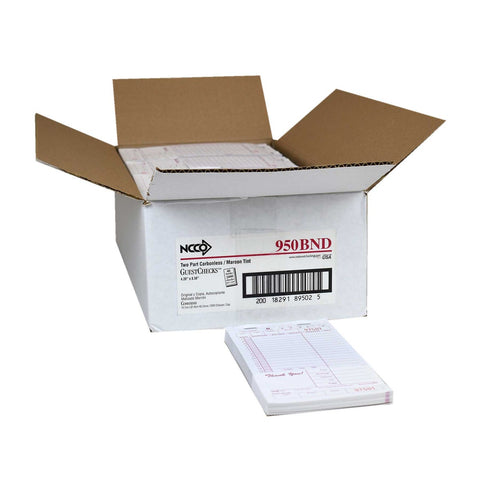 National Checking Company Carbonless Guest Check Board - 2 Part Maroon, 15 Line, 4.20 x 8.38 inch -- 2000 per case.