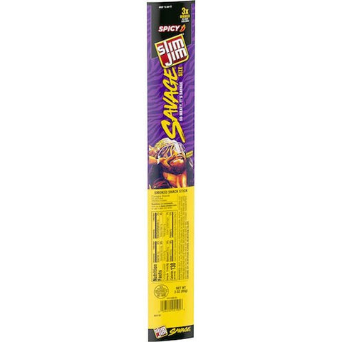Slim Jim Savage Size Smoked Spicy Meat Sticks, 3 Ounce - 12 count per pack -- 6 packs per case