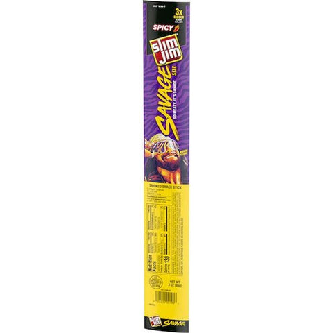 Slim Jim Savage Size Smoked Spicy Meat Sticks, 3 Ounce - 12 count per pack -- 6 packs per case