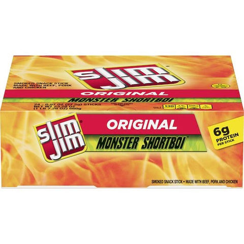Slim Jim Monster Shortboi Original Flavor Meat Sticks, 0.97 Ounce - 24 count per pack -- 6 packs per case