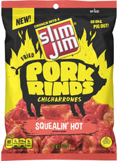 Slim Jim Squealin Hot Fried Pork Rinds Snacks, 2 Ounce Bag -- 12 per case