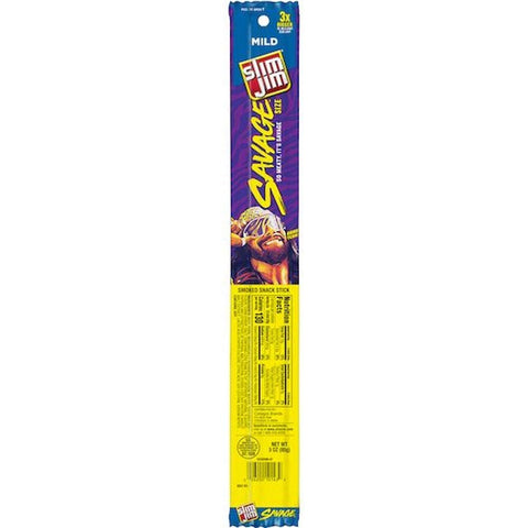 Slim Jim Savage Mild Smoked Meat Sticks, 3 Ounce - 12 count per pack -- 6 packs per case