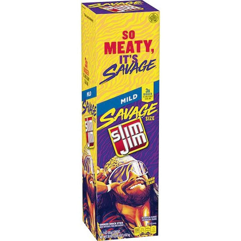 Slim Jim Savage Mild Smoked Meat Sticks, 3 Ounce - 12 count per pack -- 6 packs per case