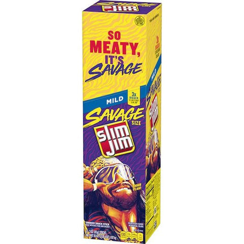 Slim Jim Savage Mild Smoked Meat Sticks, 3 Ounce - 12 count per pack -- 6 packs per case
