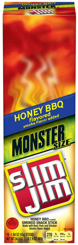 Slim Jim Honey Barbeque Monster Stick - 18 count per box -- 6 boxes per case