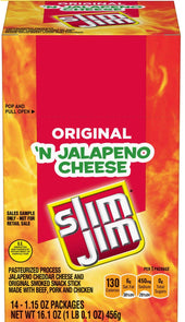 Slim Jim Original N Jalapeno Cheese Beef Snack Stick, 1.15 Ounce - 14 count per pack -- 6 packs per case