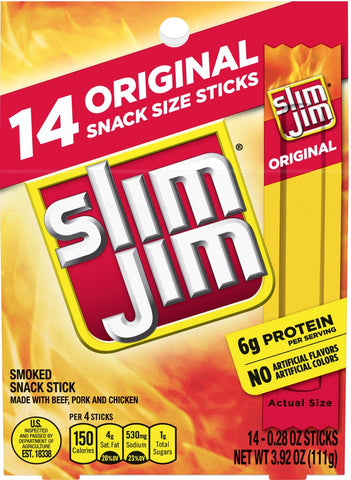 Slim Jim Gable Top Original Snack Size Sticks, 3.92 Ounce -- 98 per case