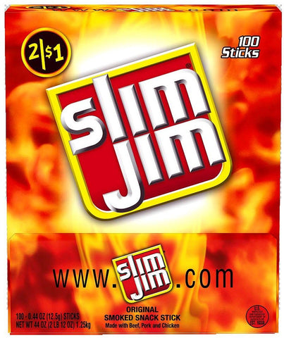 Slim Jim 2 for 1 Dollar Meat Stick - 100 count per box -- 4 boxes per case
