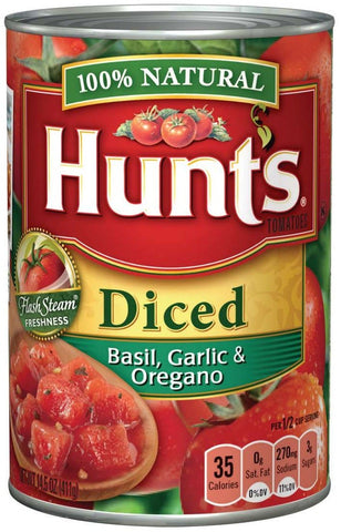 Hunts Diced Tomatoes with Basil Garlic and Oregano - 14.5 Ounce Can -- 12 cans per case