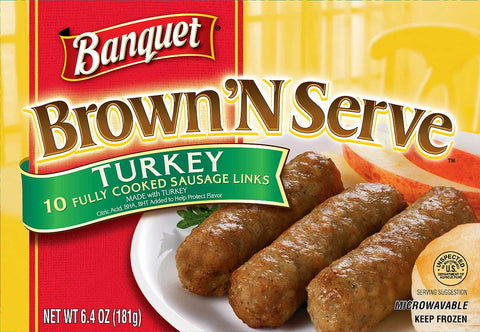 Banquet Brown and Serve Turkey Breakfast Sausage Link, 6.4 Ounce -- 12 per case.