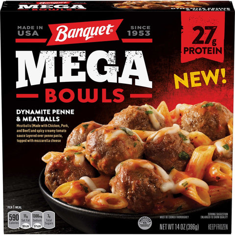 Banquet Dynamite Penne Meatball Mega Bowl, 14 Ounce -- 8 per case.