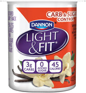 Light and Fit Vanilla Cream Carb and Sugar Control Not Fat Yogurt, 4 Ounce -- 24 per case.