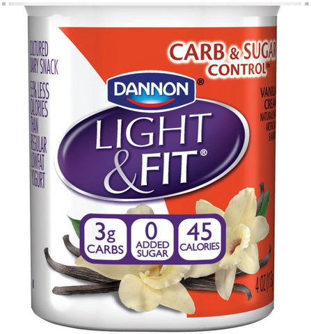 Light and Fit Vanilla Cream Carb and Sugar Control Not Fat Yogurt, 4 Ounce -- 24 per case.