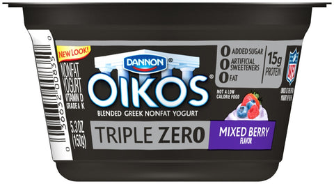 Oikos Organic Triple Zero Mixed Berry Nonfat Greek Yogurt, 5.3 Ounce -- 12 per case.