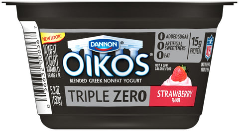 Oikos Triple Zero Strawberry Greek Yogurt, 5.3 Ounce -- 12 per case.
