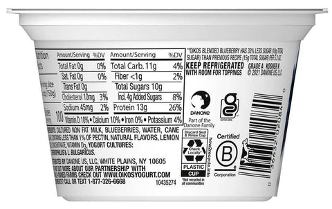 Oikos Dannon Core Blueberry Blended Nonfat Greek Yogurt, 5.3 Ounce Cup -- 12 per case
