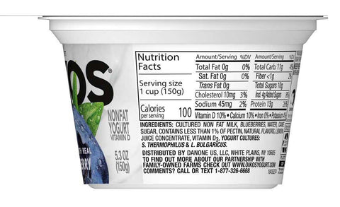 Oikos Dannon Core Blueberry Blended Nonfat Greek Yogurt, 5.3 Ounce Cup -- 12 per case