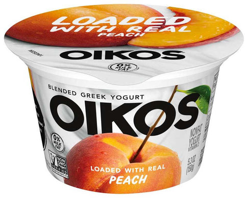 Oikos Dannon Core Peach Blended Nonfat Greek Yogurt, 5.3 Ounce Cup -- 12 per case