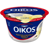 Oikos Toasted Coconut Vanilla Traditional Greek Yogurt, 5.3 Ounce -- 12 per case.