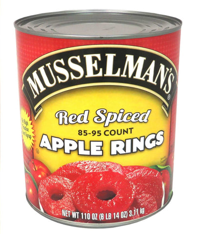 Musselmans 85 to 95 Count Red Spiced Apple Rings, 110 Ounce -- 3 per case.