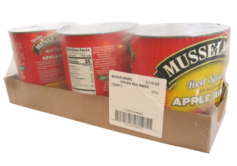 Musselmans 85 to 95 Count Red Spiced Apple Rings, 110 Ounce -- 3 per case.
