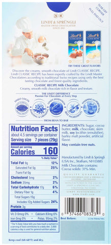 Lindor Classic Recipe Milk Chocolate Bar, 4.4 Ounce -- 72 per case
