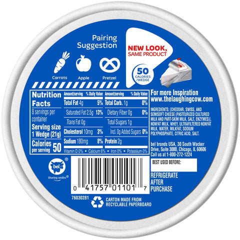 The Laughing Cow Original Cheese Wedge, 6 Ounce -- 12 per case.