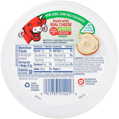 The Laughing Cow Creamy Garlic and Herb Swiss Cheese Wedge, 6 Ounce -- 12 per case.