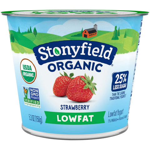 Stonyfield Farm Organic Low Fat Strawberry Blends Yogurt, 6 Ounce -- 12 per case.