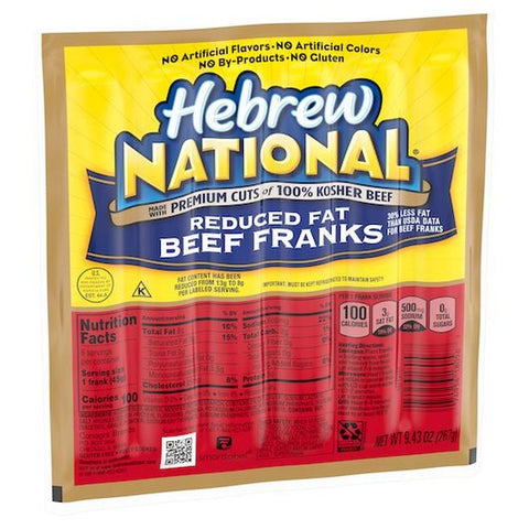 Hebrew National Reduced Fat Beef Franks, 9.43 Ounce -- 12 per case
