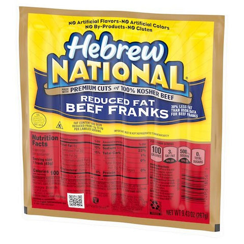 Hebrew National Reduced Fat Beef Franks, 9.43 Ounce -- 12 per case