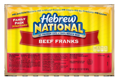 Hebrew National Beef Frank, 34.1 Ounce -- 10 per case.