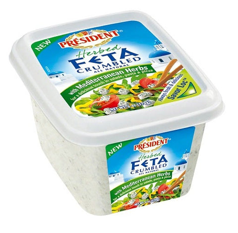 President Crumbled Feta Cheese with Mediterranean Herbs, 6 Ounce -- 8 per case.