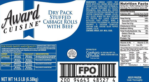 Award Cuisine Stuffed Cabbage Roll, 4.83 Ounce -- 48 per case.