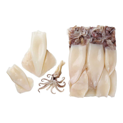Pana Pesca Traditionally Cleaned Squid Tubes and Tentacles - 5/8 inch Tubes, 2.5 Pound -- 4 per case.