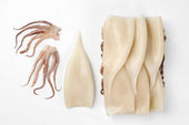 Pana Pesca Fully Cleaned Todarodes Raw Squid Tubes and Tentacles - 8/1 inch Tubes, 2.5 Pound -- 4 per case.