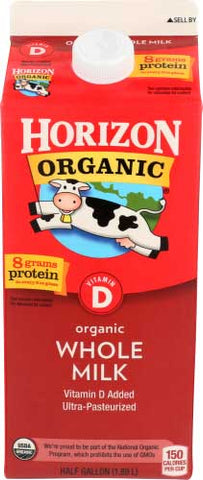 Horizon Organic Whole Milk, 0.5 gallon -- 6 per case