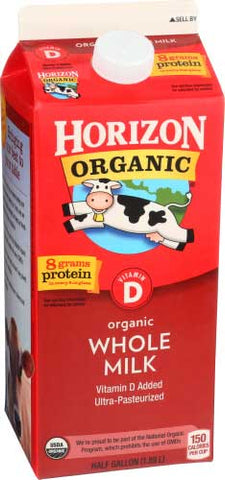 Horizon Organic Whole Milk, 0.5 gallon -- 6 per case