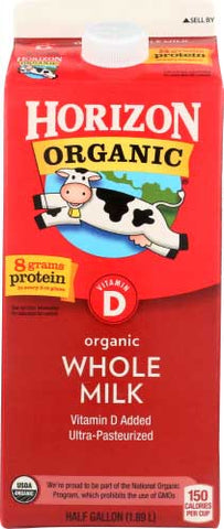 Horizon Organic Whole Milk, 0.5 gallon -- 6 per case