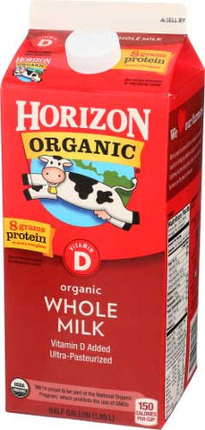 Horizon Organic Whole Milk, 0.5 gallon -- 6 per case