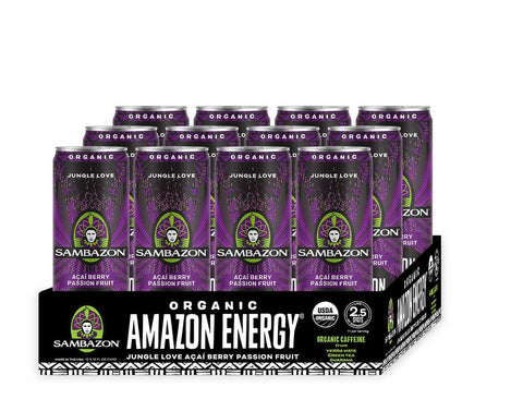 Sambazon Jungle Love Amazon Energy Organic Acai Berry Passionfruit Energy Drink, 12 Fluid Ounce -- 12 per case.