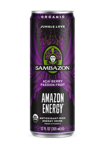 Sambazon Jungle Love Amazon Energy Organic Acai Berry Passionfruit Energy Drink, 12 Fluid Ounce -- 12 per case.