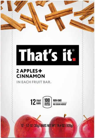 Thats It Gluten Free Zesty Apple Plus Cinnamon Individually Wrapped Fruit Bar, 1.2 Ounce -- 72 per case.