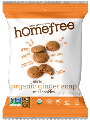Homefree Organic Single Serve Ginger Snap Mini Cookies, 0.95 Ounce -- 30 per case